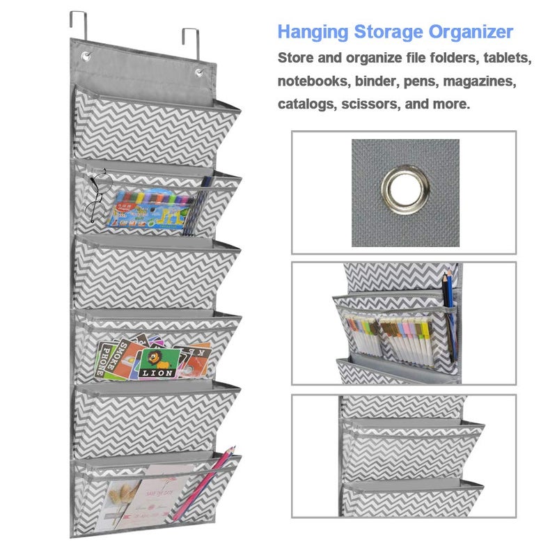 Eamay Hanging File Organizer Wall Mount Storage Pocket Chart, Over The Door Office Supplies Pocket Chart for Classroom, School, Home Use - 2 Over Door Hanger Included (Wave Pattern) - Image 5